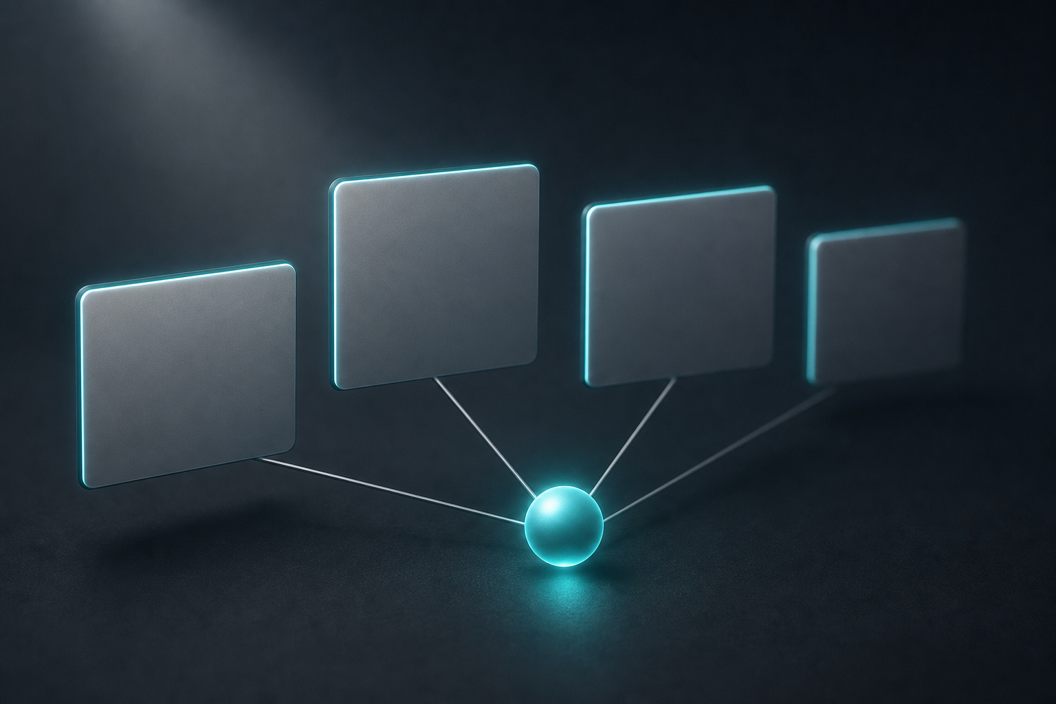 Four independent review platform cards connected by precise lines to a single central node, representing consistent entity signals converging from multiple sources